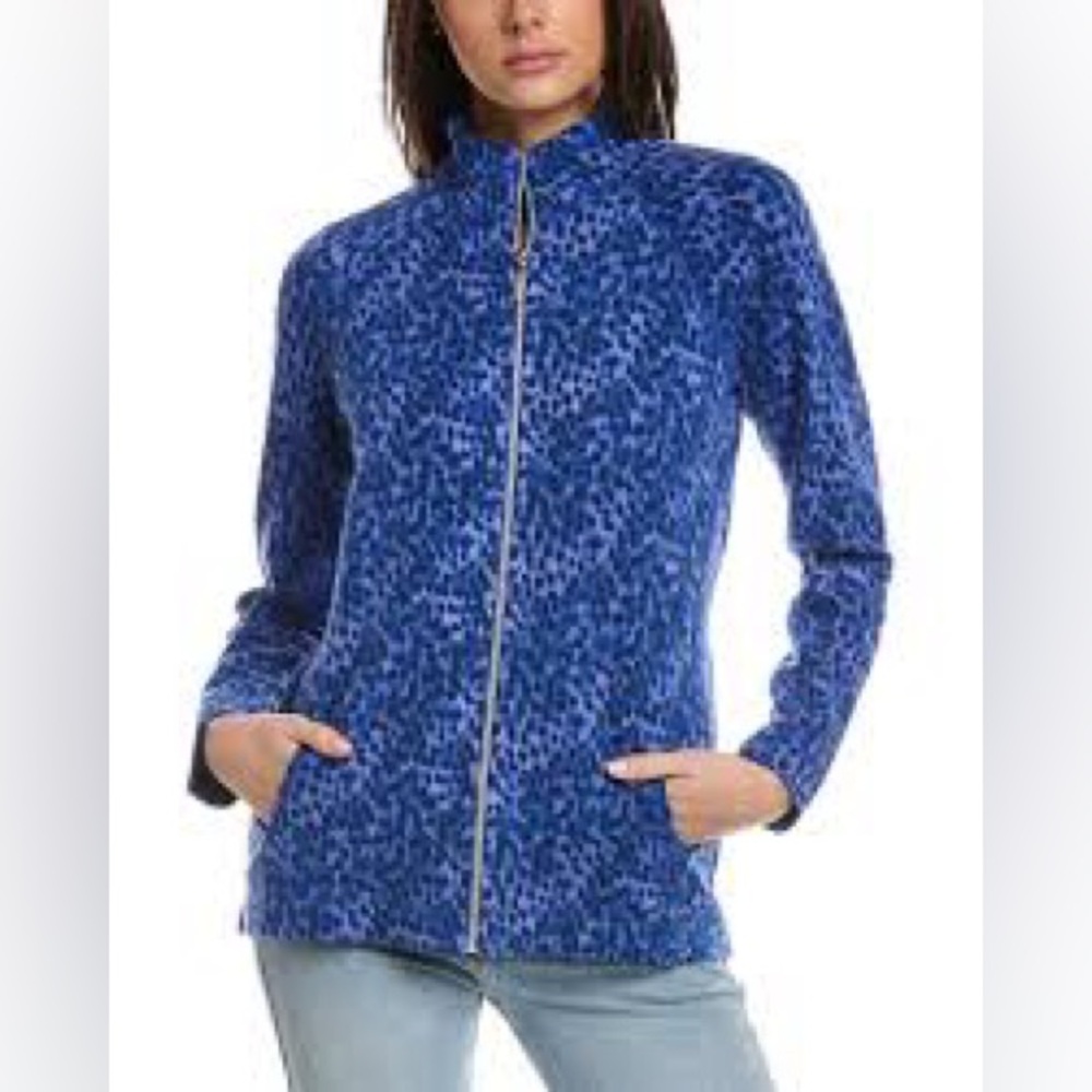 🐆 Tommy Bahama Aruba Lagoon Leopard Full Zip Jacket Blue Small - Picture 2 of 14